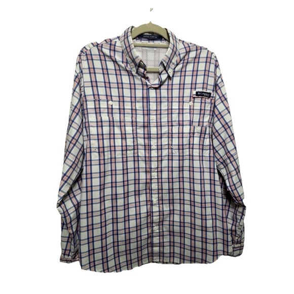 Columbia Other - Columbia PFG Super Tamiami Mens Medium Plaid Fishing Shirt Blue Pink And White